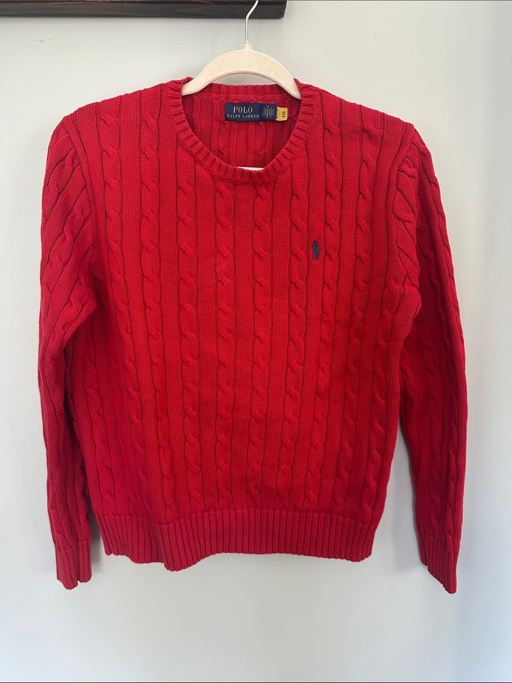 Polo by Ralph Lauren Red Cable Knit Crewneck Sweater Medium